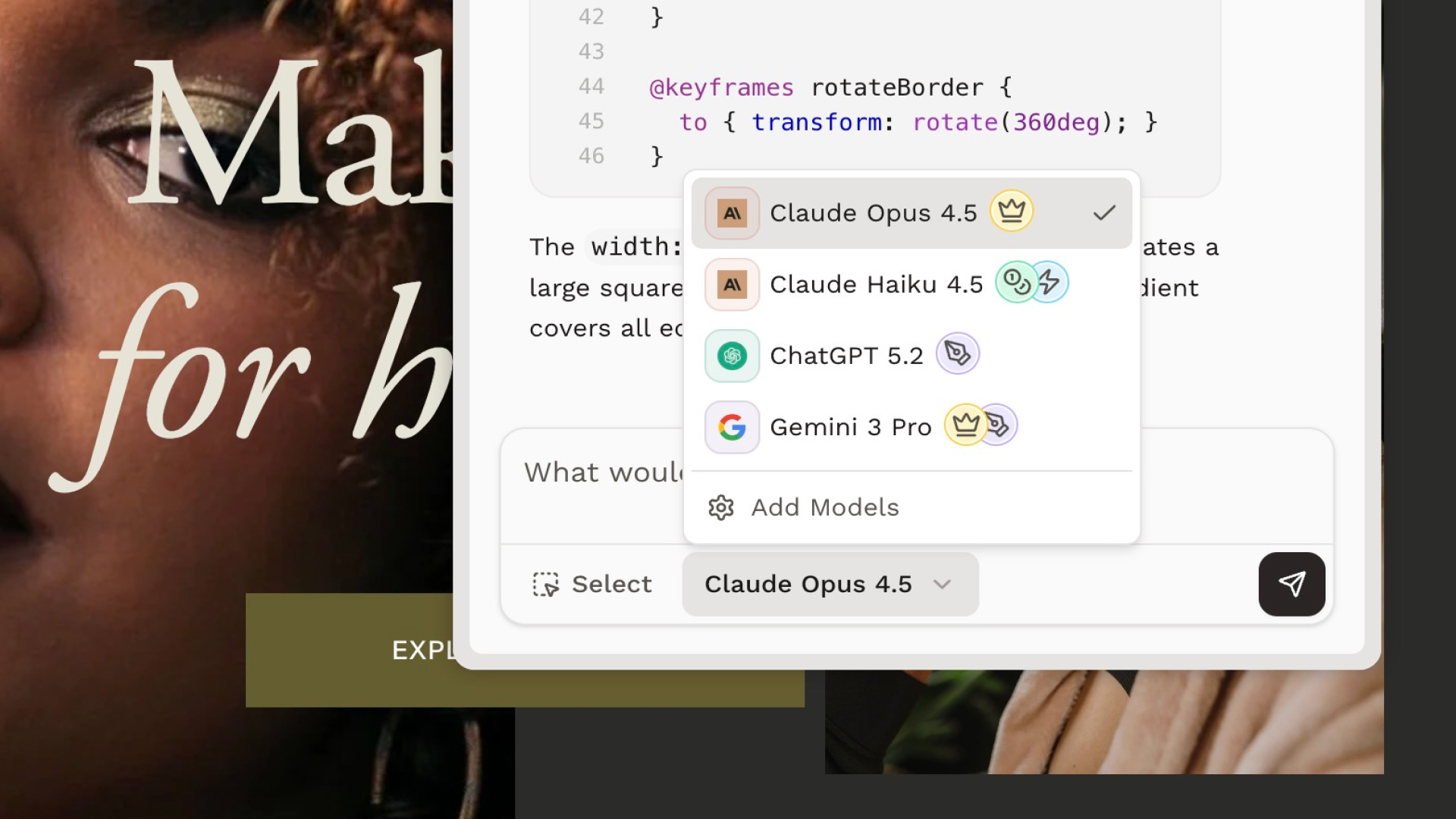 Model picker dropdown in extension